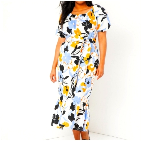 Eloquii Optional Off the Shoulder Maxi/Midi Floral  Summer Cotton Dress Size 28 - Picture 1 of 14